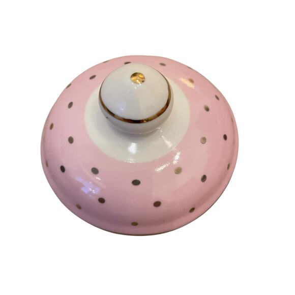 Grace Teaware Fine Porcelain Creamer & Sugar Bowl Pink White Gold Polka Dots New - Picture 7 of 16